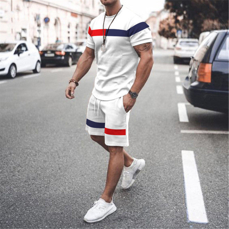 Men's Athletic Leisure Patchwork Short Sleeve Fitness Suit