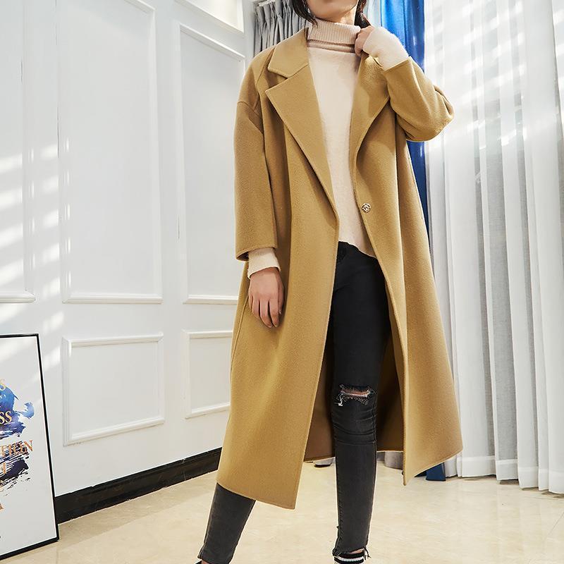 High-end Water Ripple Woolen Coat Women's Mid-length Fall Winter Fashion Casual Reversible Cashmere Coat