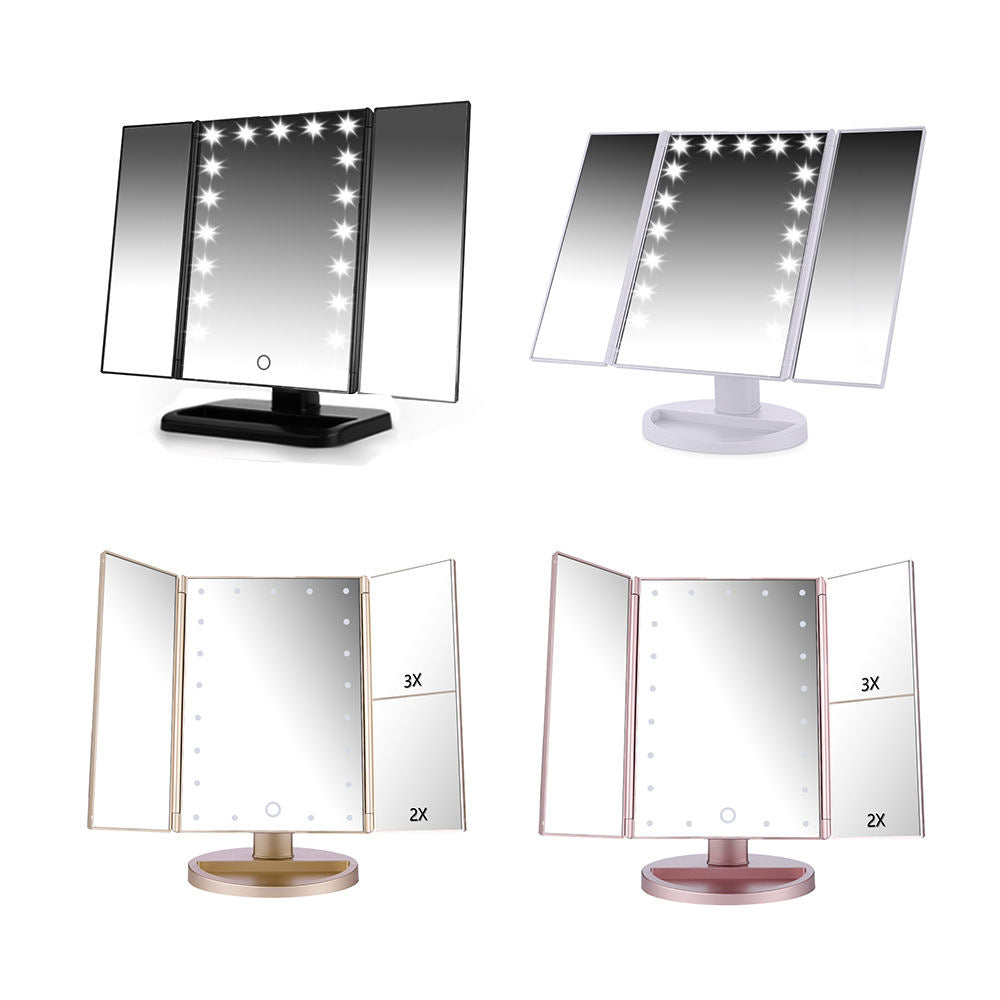 24 LED Magnifying Lighted Cosmetic Makeup Mirror Tabletop Tri-fold Touch Screen Mirror