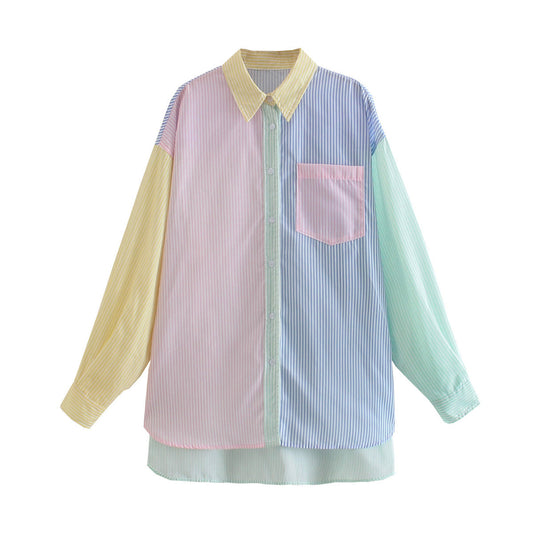 New Style Stitching Loose Boyfriend Style Contrast Shirt