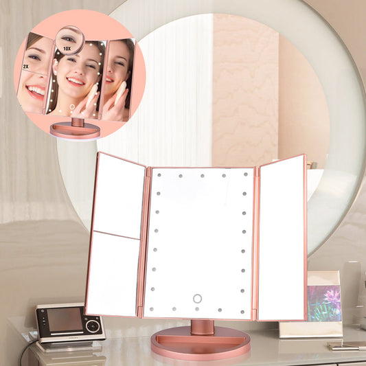 24 LED Magnifying Lighted Cosmetic Makeup Mirror Tabletop Tri-fold Touch Screen Mirror