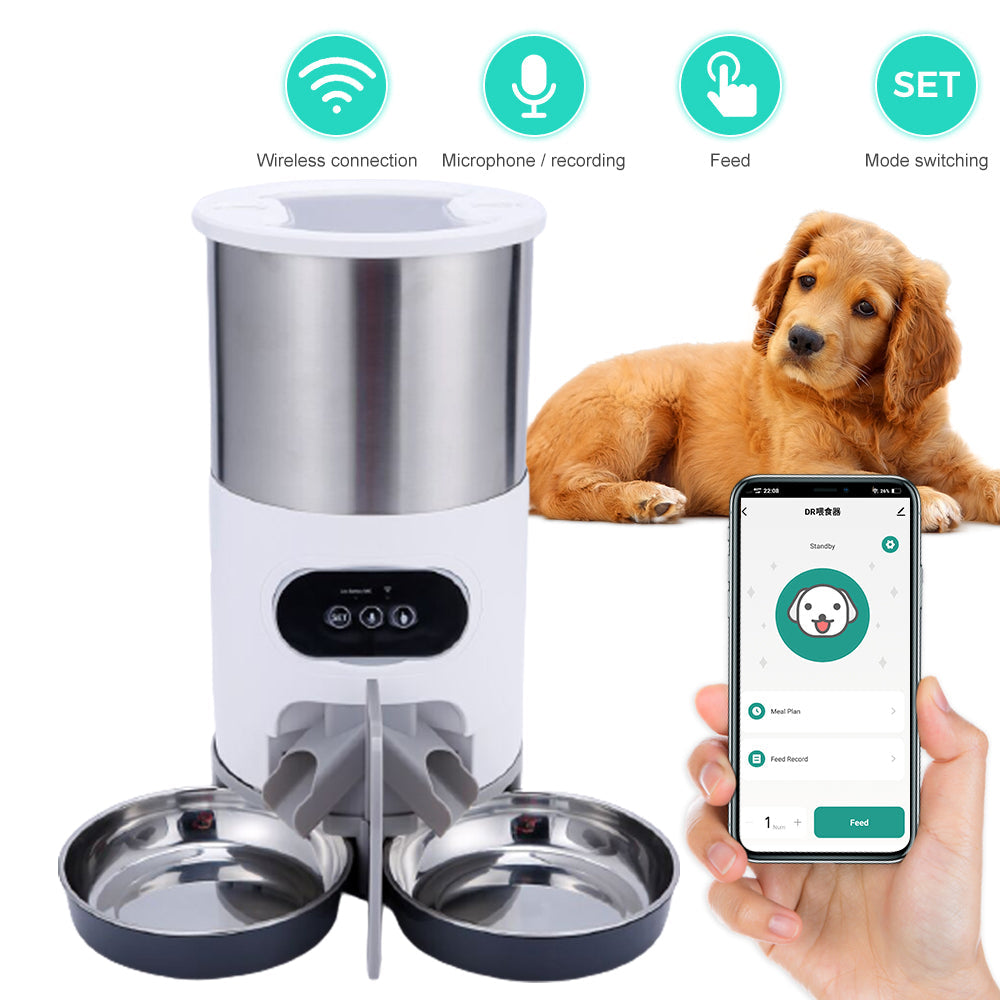 Automatic dispenser with stainless steel bowl for cats and dogs. with the Smart APP.