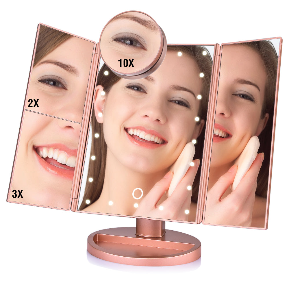 24 LED Magnifying Lighted Cosmetic Makeup Mirror Tabletop Tri-fold Touch Screen Mirror