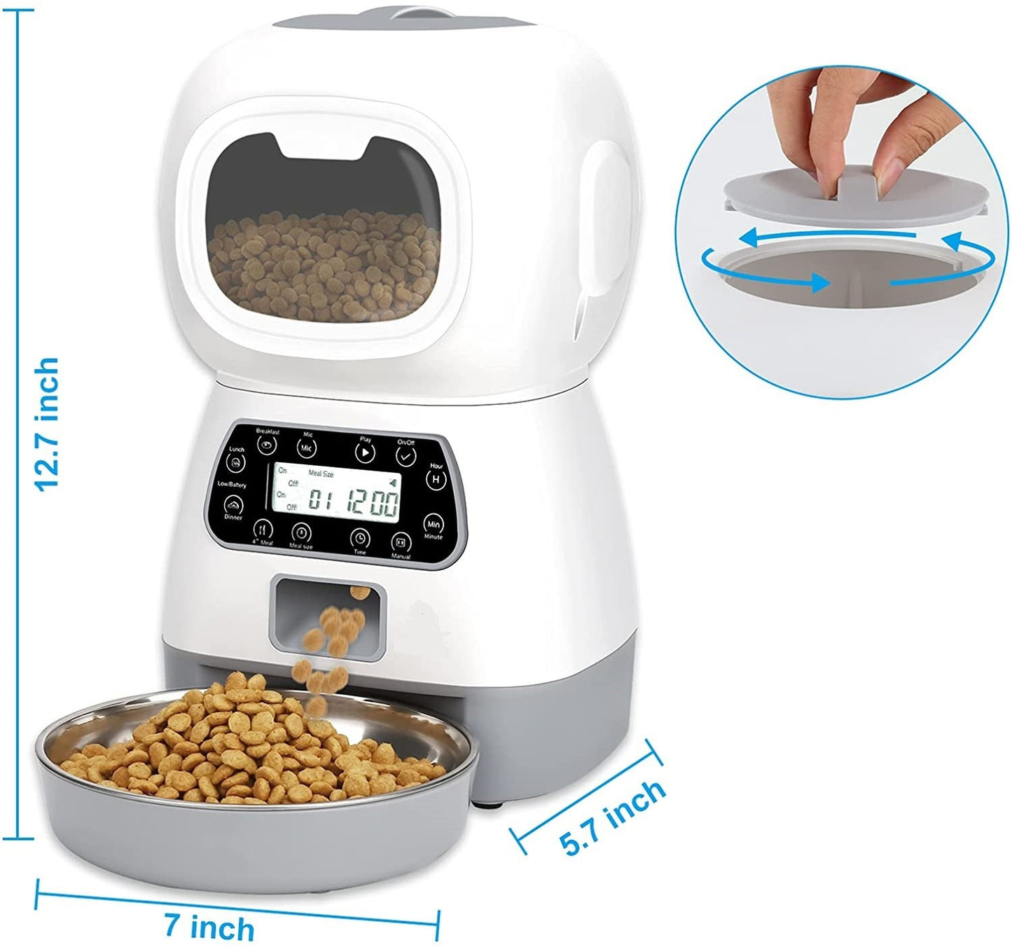 Automatic dispenser with stainless steel bowl for cats and dogs. with the Smart APP.