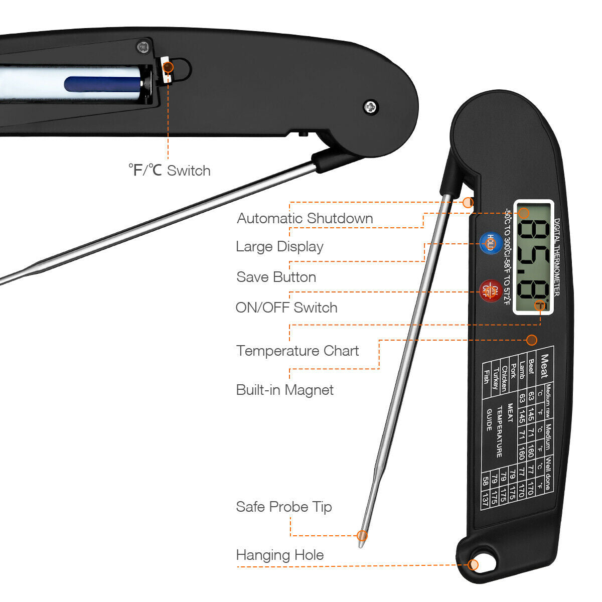 Digital Cooking Meat Thermometer Instant Read Food Steak Oven Smoker